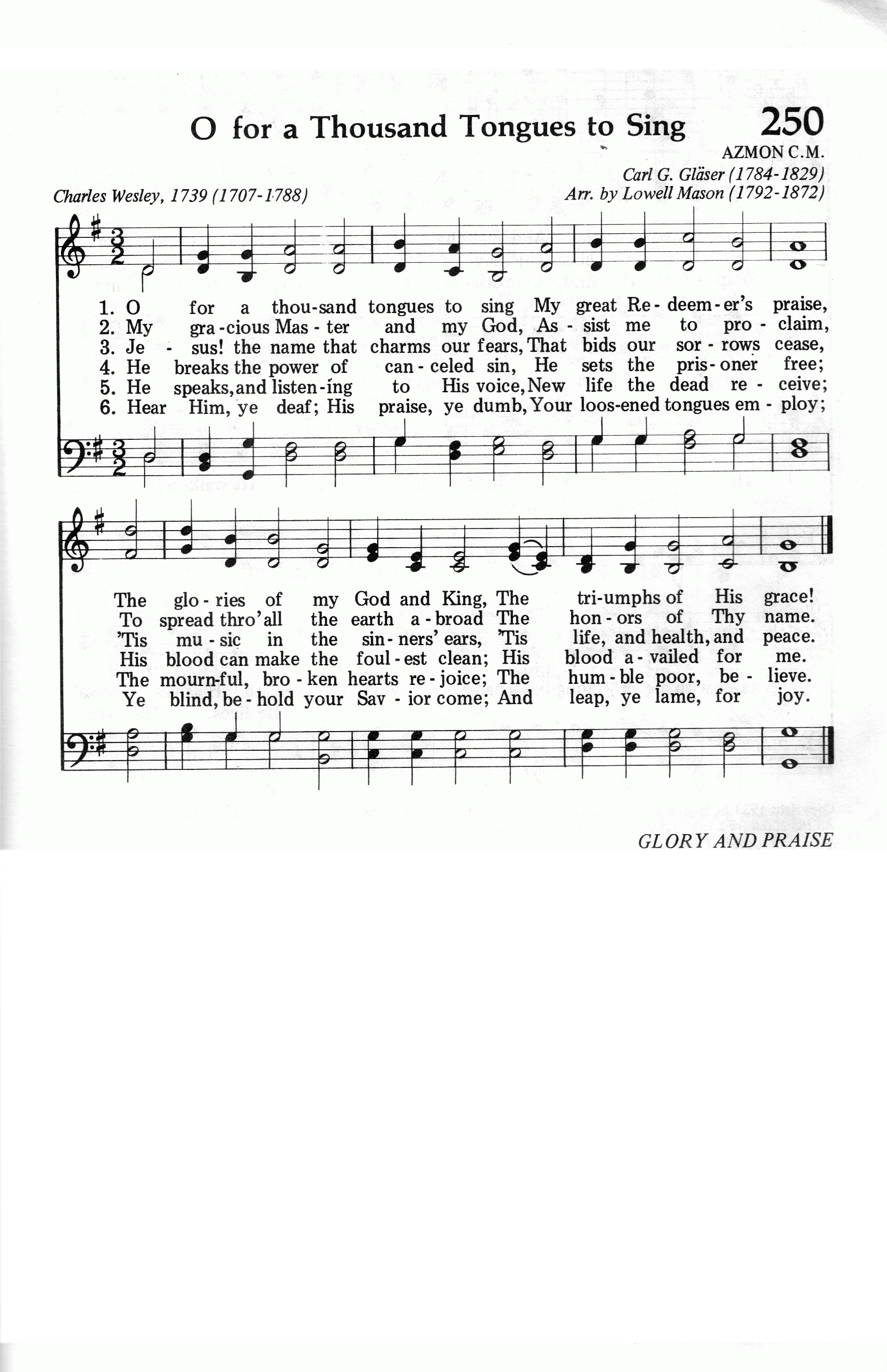 250.O for a Thousand Tongues to Sing-695HYMN