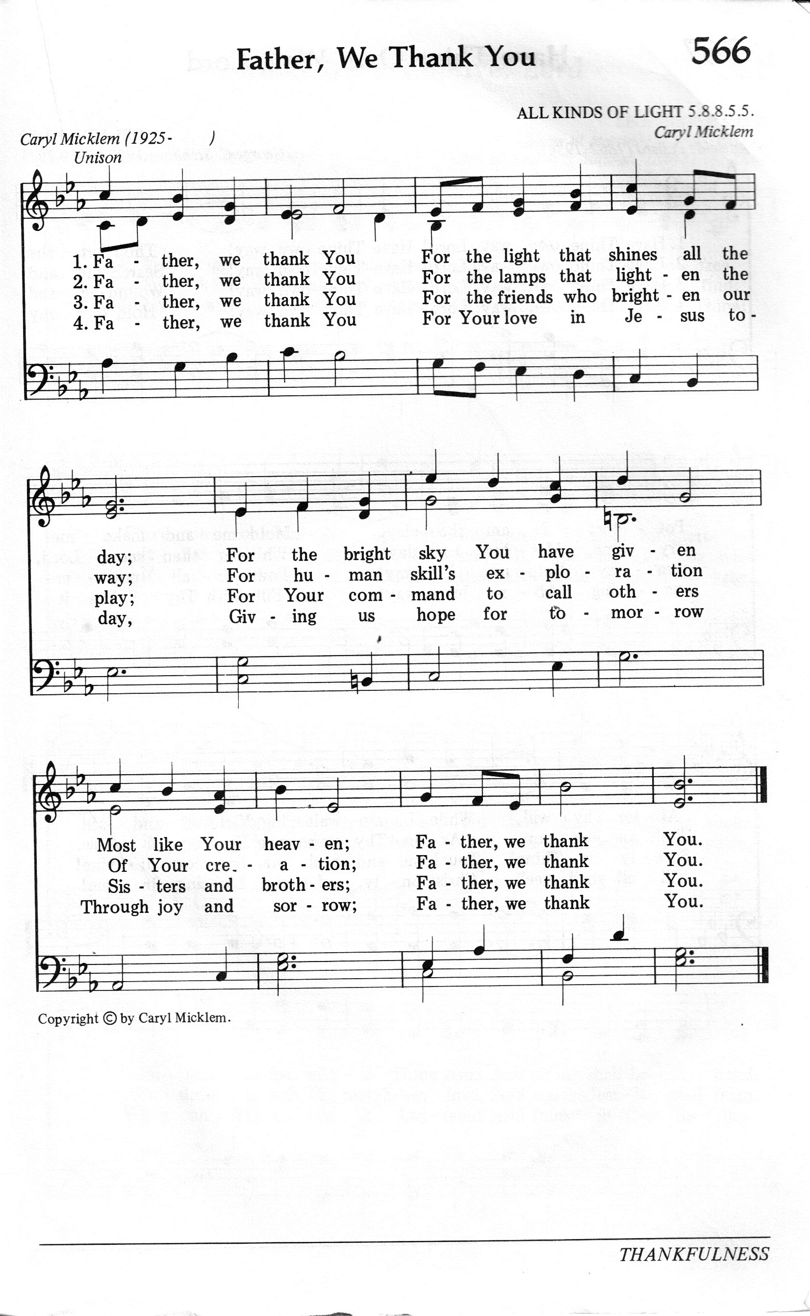 566.Father, We Thank You-695HYMN