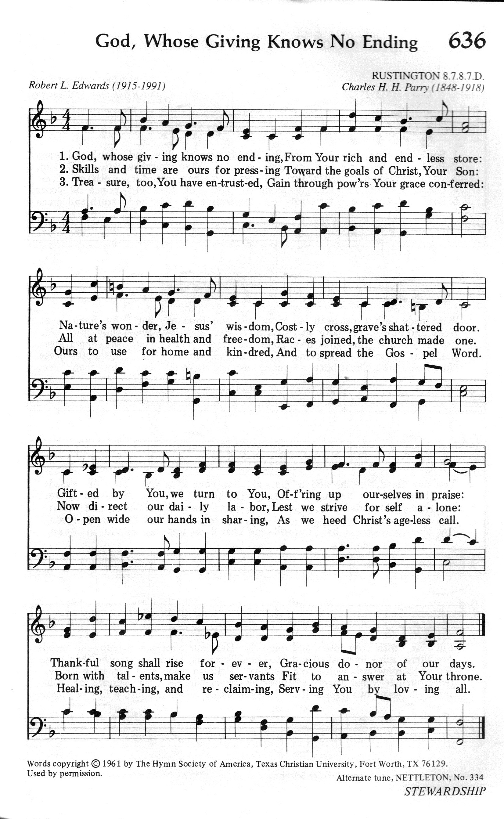 636.God, Whose Giving Knows No Ending-695HYMN